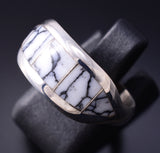 Size 9-1/4 Silver & White Buffalo Turquoise Navajo Ring by Norvin Johnson 5L07L
