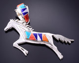Silver Multistone Free Horse Navajo Inlay Pendant by TSF 3L08Z