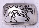 Silver Navajo Handmade Freedom Horse Buckle by Sonny Gene 5J29B