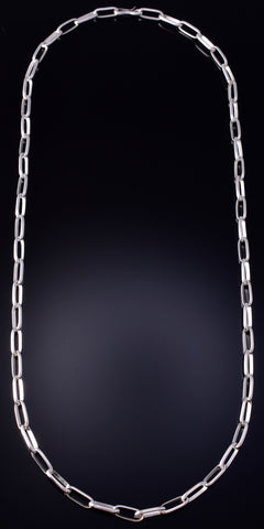 24" HEAVY Silver Navajo Handmade Link Paperclip Necklace by Sally Shurley 5E10B
