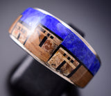 Size 12-1/2 Pueblo Design Inlay Men's Ring by Navajo Clayton Tom 6K22D