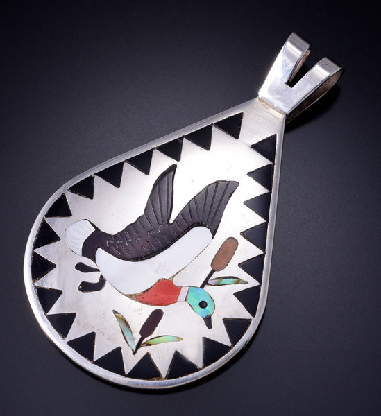 Vintage Silver Multistone Zuni Inlay Mallard Pendant Dennis Nancy Edaakie 6A21X