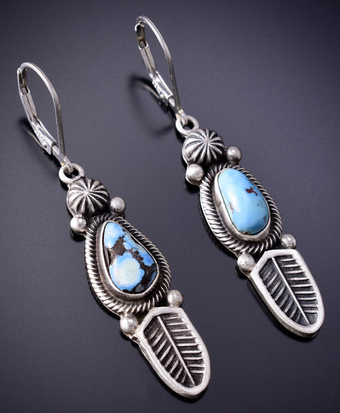 Silver & Golden Hills Turquoise Eagle Feathers Navajo Earrings Erick Begay 6H16S