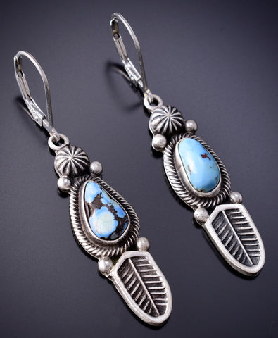 Silver & Golden Hills Turquoise Eagle Feathers Navajo Earrings Erick Begay 6H16S