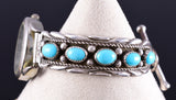 Vintage Silver & Turquoise Row Navajo Watchband w/ Watch by TG 5L17D