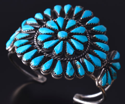 Vintage Silver & Turquoise Navajo Concho Bracelet stamped SMB 5G12H