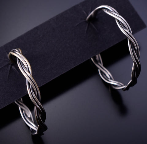 Silver Twisted Rope Navajo Hoop Earrings by Elaine Tahe 4J30E