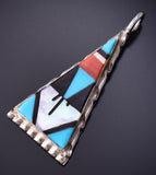 Silver & Turquoise Multistone Zuni Inlay Triangular Pendant by Carol Niiha 5B19C