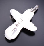 Silver & Coral Zuni Handmade Cross Pendant by Ceceilia Iule 6G29E