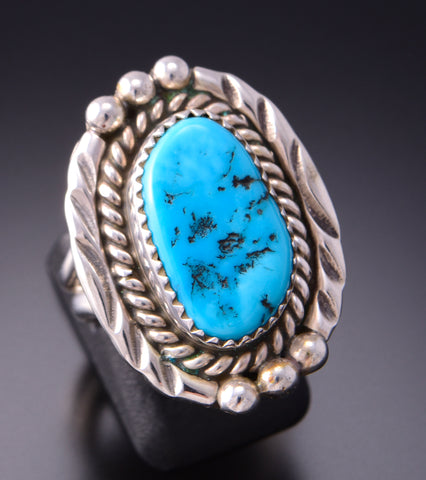 Size 7-3/4 Silver & Kingman Turquoise Navajo Handmade Ring by Julia Etsitty 3F19K