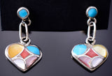 Silver & Turquoise Multistone Zuni Inlay Heart Earrings by Orena Leekya 6D22R