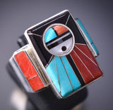 Size 9-3/4 Silver & Turquoise Multistone Zuni Inlay Sunface Ring Don Dewa 6F17D