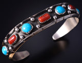 Sterling & Turquoise Coral Navajo Handmade Bracelet by Reed Charley 5J18K