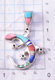 Silver & Turquoise Multistone Navajo Inlay Roaming Lizard Pendant by Aldora Henry 3F12P