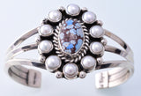 Silver & Golden Hills Turquoise & Fresh Pearl Navajo Bracelet by Erick Begay 3H19O