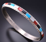 Silver & Turquoise Multistone Zuni Inlay Bangle Bracelet by Joanne Cheama 3F10S