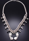 Petite Vintage Silver & Turquoise Navajo Squash Blossom Necklace 6H31R