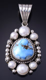 Silver & Golden Hills Turquoise Fresh Pearl Navajo Pendant by Erick Begay 5F30X