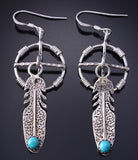 Silver & Turquoise Navajo Medicine Wheel Feather Earrings Sharon McCarthy 5G18L
