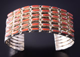Silver & Coral Zuni Handmade Bracelet by Murray Hannaweeka 4F23Q