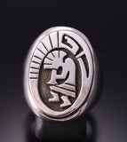 Size 11-3/4 Silver Navajo Handmade Kokopelli Mens Ring by Calvin Peterson 3G05J