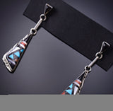 Silver & Turquoise Multistone Zuni Inlay Earrings by Sylvester Boone 6D09L