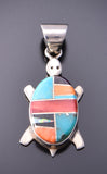 Silver & Turquoise Multistone Navajo inlay Turtle Pendant by Billy Sam 3F19P