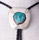 Vintage Sterling Silver & Turquoise Nugget Bolo Tie - Navajo 5L23Y