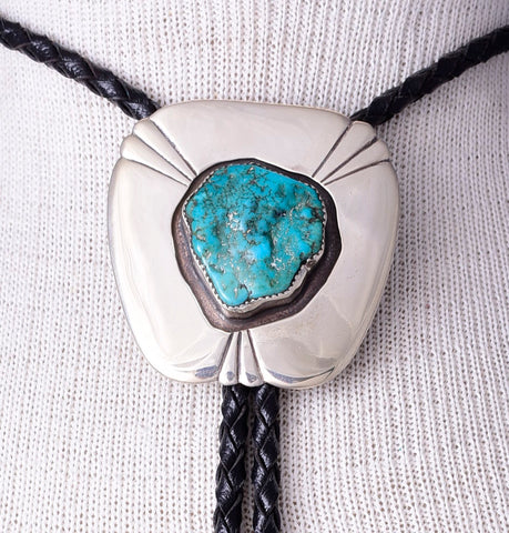Vintage Sterling Silver & Turquoise Nugget Bolo Tie - Navajo 5L23Y