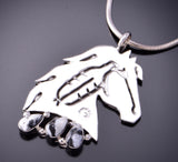 Silver & White Buffalo Turquoise Navajo Handmade Horse Feather Pendant by Robert Vandever 3F19Z