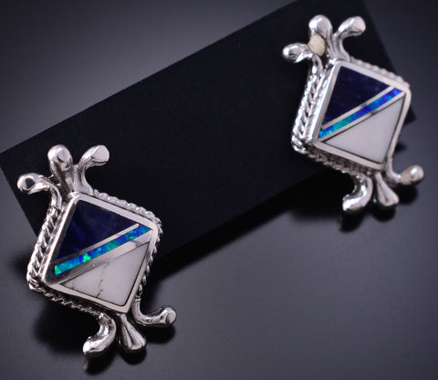 Silver & Lapis Multistone Navajo Post Earrings by James Manygoats 6D07W