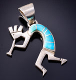 Silver & Turquoise Navajo Inlay Kokopelli Pendant by Olsen Charleston 5L21F
