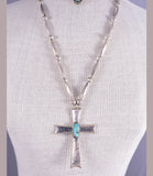 Vintage Silver & Turquoise Navajo Pearls w/ Cross Pendant Necklace 5G28Q