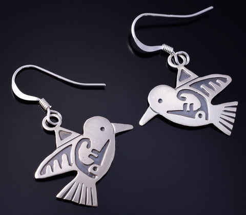 Silver Navajo Handmade Hummingbird Earrings by Robert Gene 5G22T