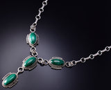 Vintage Silver & Malachite Navajo Handmade Necklace 6F22E