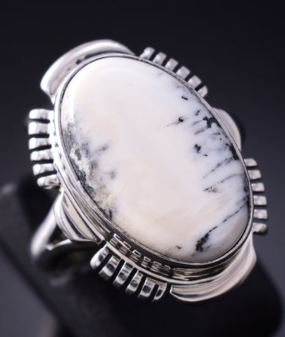 Size 6 Silver & White Buffalo Turquoise Navajo Ring by Linda Yazzie 5L10M