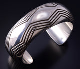 Vintage Silver Navajo Handstamped Domed Bracelet by Albert Bighand 5E06C