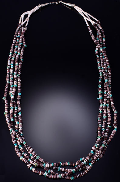 30" Turquoise Multistone 4-Strand Navajo Handmade Necklace by Ravis Henry 6H06U