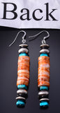 Spiny Oyster Shell & Turquoise Navajo Pearls Long Earrings 5G16P