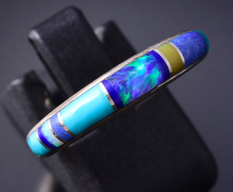 Size 7 Silver & Turquoise Multistone Navajo Inlay Ring by Valerie Yazzie 5L07X