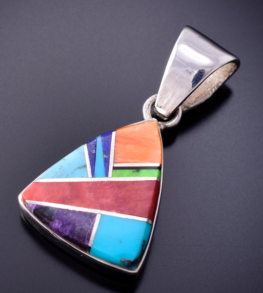 Reversible Silver Multistone Navajo Inlay Triangle Pendant by TSF 3L08K