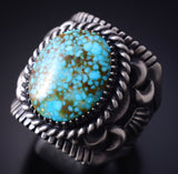 Size 14-3/4 Silver & Kingman Turquoise Men's Navajo Ring by Derrick Gordon 5H21F