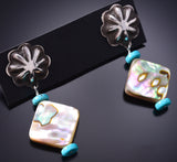 Silver & Abalone w/ Turquoise Navajo Concho Dangle Earrings by Ravis Henry 6D20F