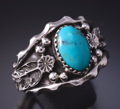 Size 12-3/4 Silver & Turquoise Navajo Men's Ring by Genevieve Francisco 5J29D