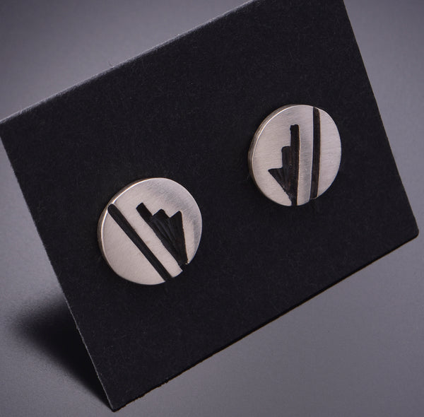 Silver Hopi Handmade Basket Design Post Earrings by Timothy Mowa 3F19Q