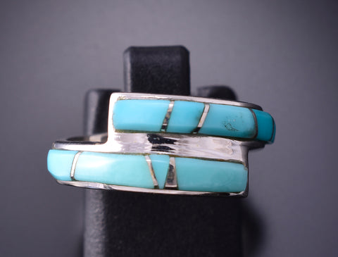 Size 5-3/4 Silver & Turquoise Navajo Inlay Wrap Ring by TSF 3L13U