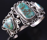 Vintage Silver & Turquoise Navajo Handmade Bracelet 5L10T
