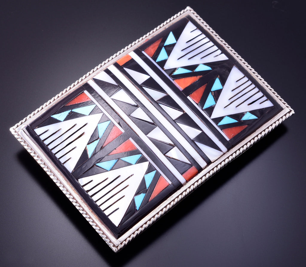 Silver & Turquoise Multistone Zuni Inlay Buckle by David