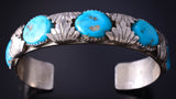 Vintage Silver & Turquoise Zuni Handmade Leaves Bracelet - Loyolita Othole 5K17M