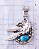 Silver & Turquoise Navajo Eagle & Feathers Pendant by Genevieve Francisco 3F05G